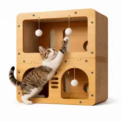 PET BED - Casa Rascador Para Gatos De Dos Niveles Con Juguetes Interactivos