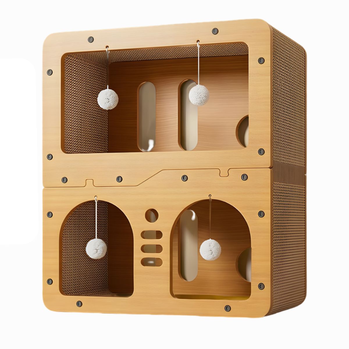 PET BED - Casa Rascador Para Gatos De Dos Niveles Con Juguetes Interactivos