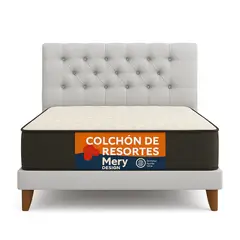 GENERICO - Cama Plaza y Media Gris Claro Capitone + Colchon Mery Desing