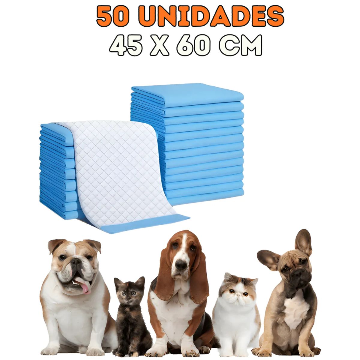PET BED - 50 Unid. 45 × 60 cm Sabanillas Absorbentes Para Perros