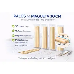 GENERICO - 4 Bolsas Palos Maquetasmadera 30 Cm X 0.3 Cm 120 Unidades