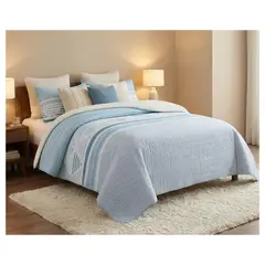 GENERICO - Cubrecama Sherpa 1.5 Plazas - Celeste Triángulos M968