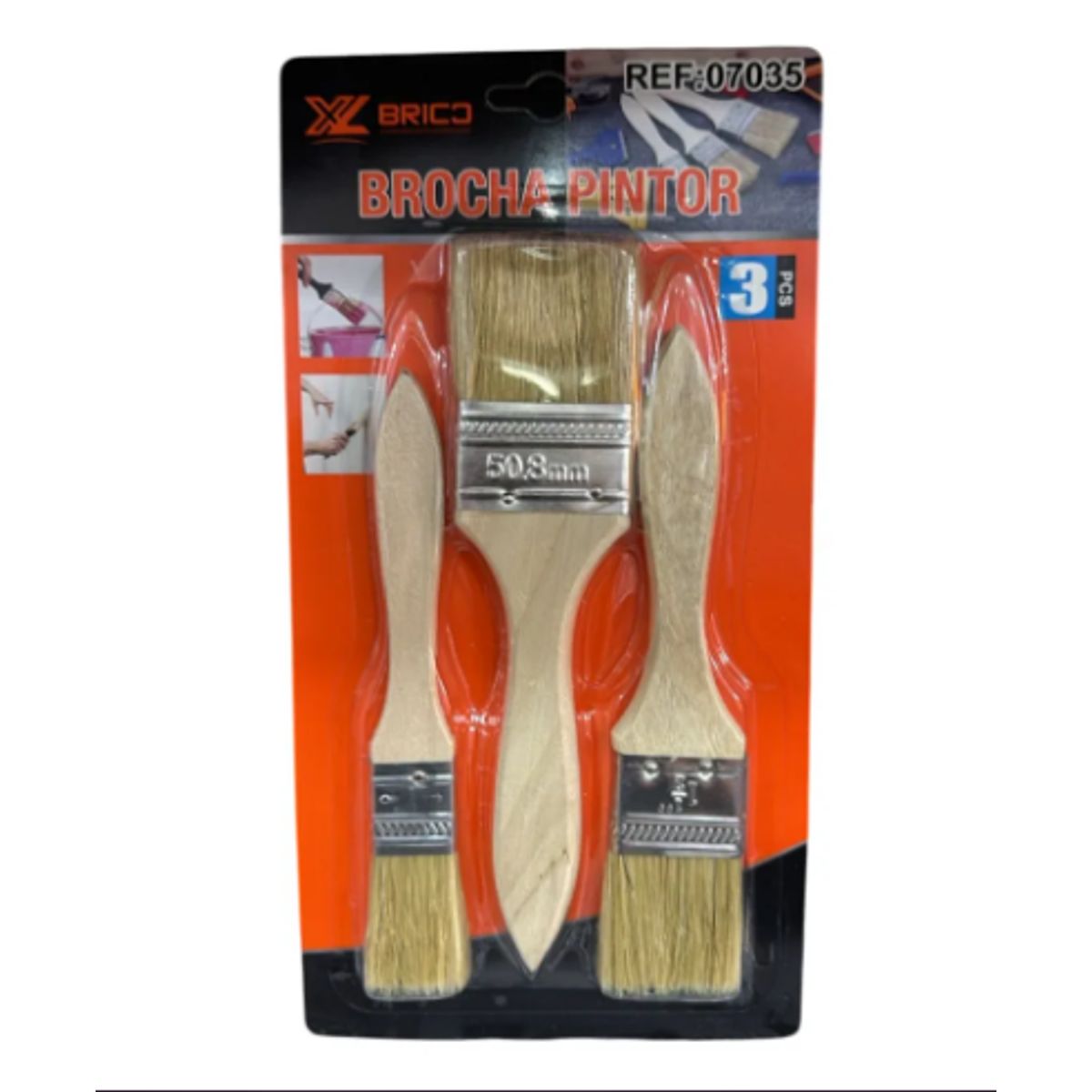 GENERICO - Juego De Brochas Set De 3 Piezas 1, 1,5, 2 Pulgadas Natural