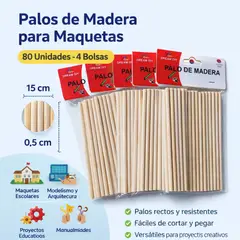 MOTARRO - 4 Bolsas Palos De Maquetas madera 15 X 0.5 Cm 80 Unidades