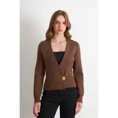 NICOPOLY - Cárdigan Cruzado con Botón Dorado Café