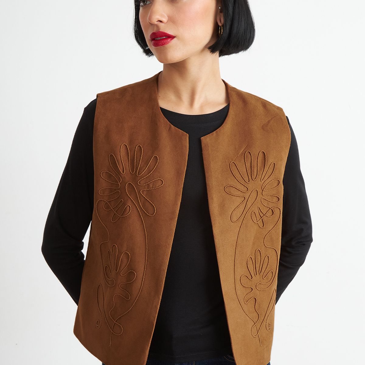 NICOPOLY - Vest Tipo Gamuza Bordado Khaki Nicopoly