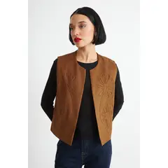NICOPOLY - Vest Tipo Gamuza Bordado Khaki