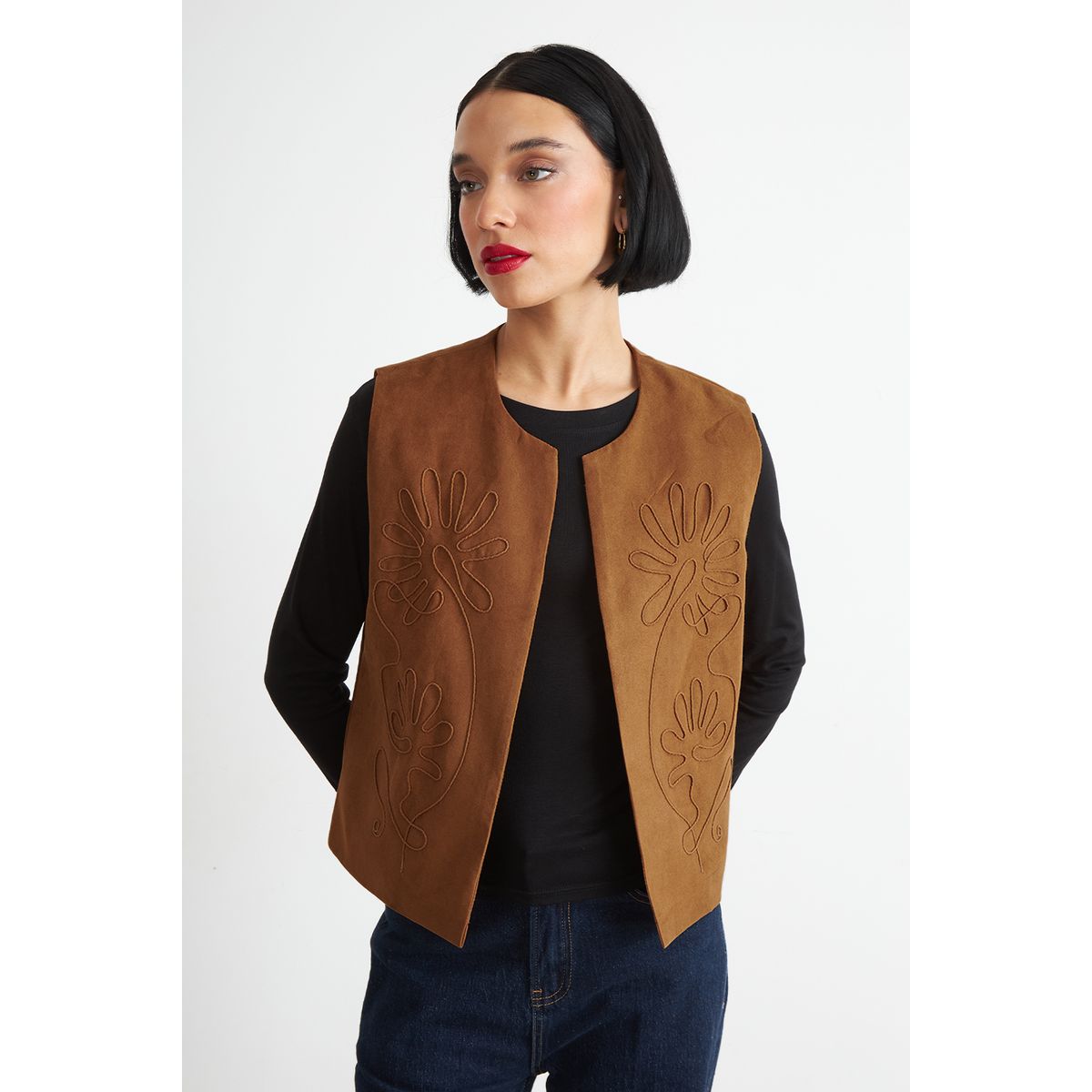 NICOPOLY - Vest Tipo Gamuza Bordado Khaki Nicopoly