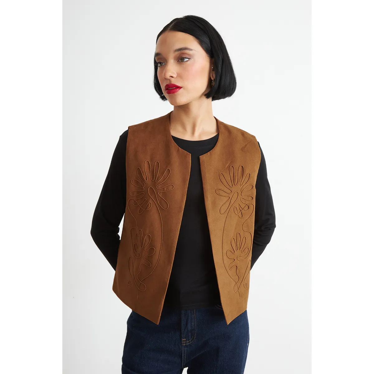 NICOPOLY - Vest Tipo Gamuza Bordado Khaki Nicopoly