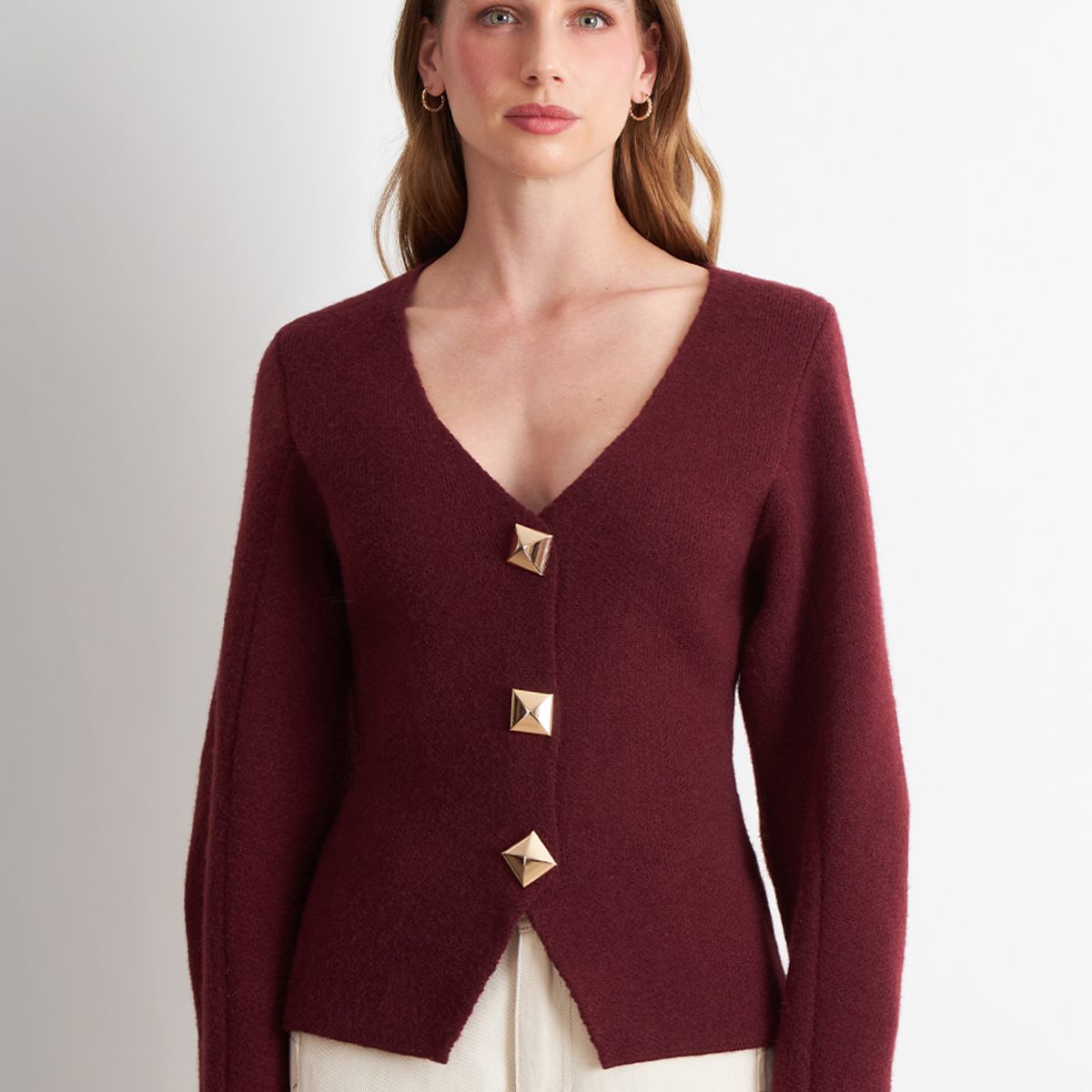 NICOPOLY - Cárdigan Manga Globo Ladrillo Nicopoly