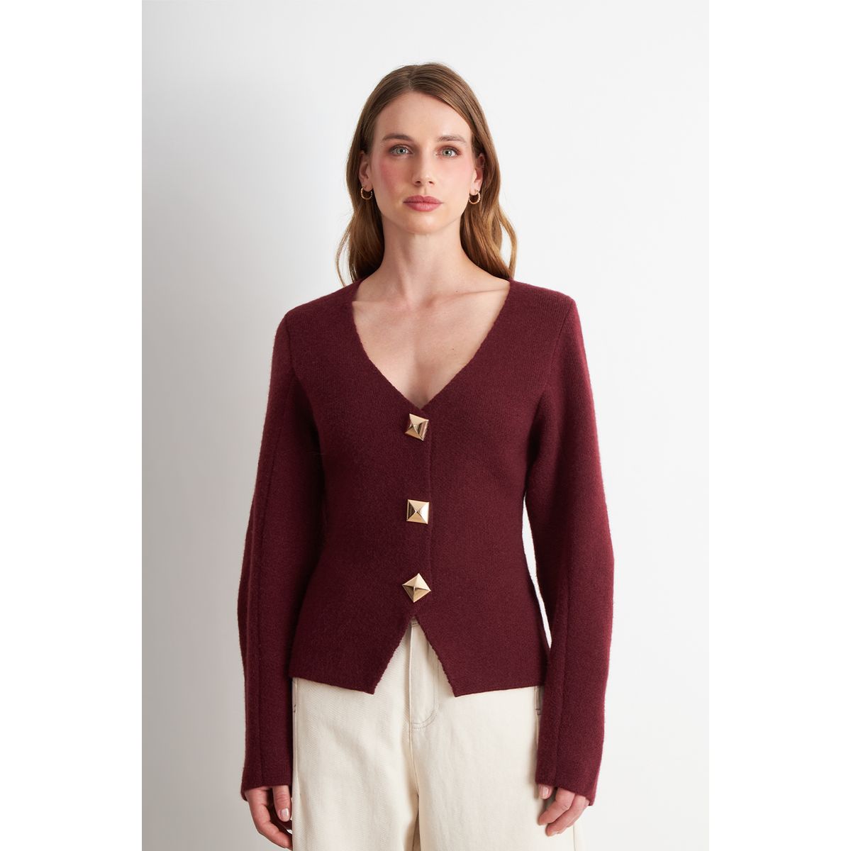 NICOPOLY - Cárdigan Manga Globo Ladrillo Nicopoly