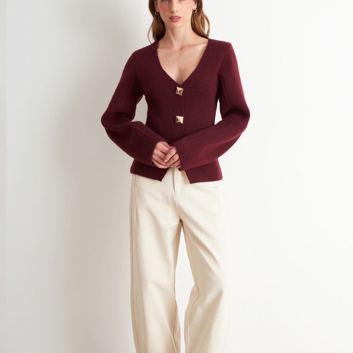 NICOPOLY - Cárdigan Manga Globo Ladrillo Nicopoly