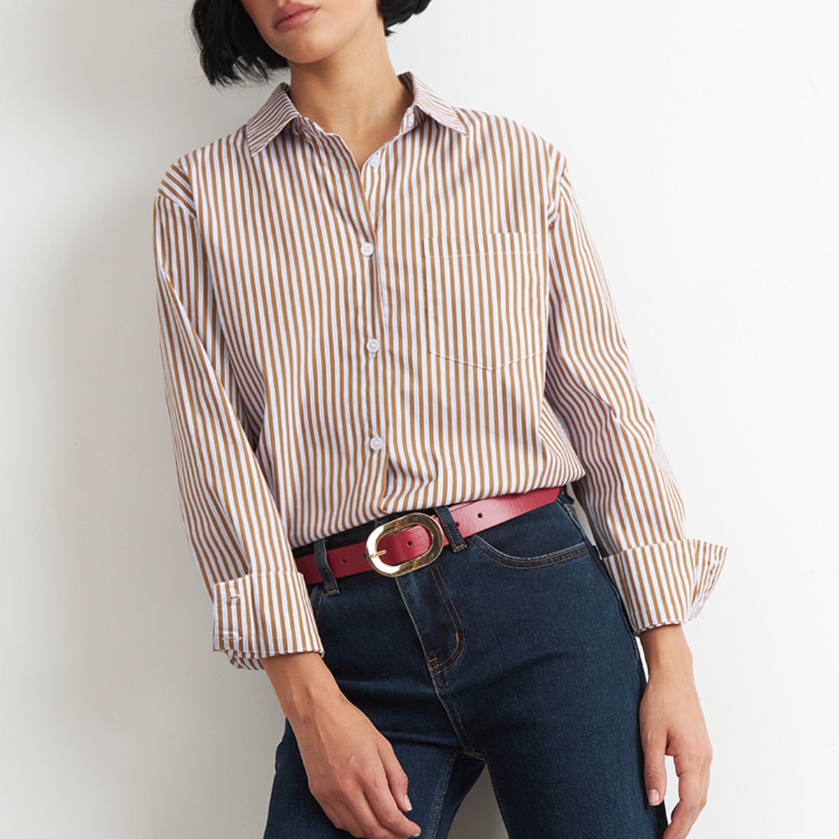 NICOPOLY - Camisa Rayas Bicolor Café Nicopoly