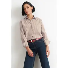 NICOPOLY - Camisa Rayas Bicolor Café