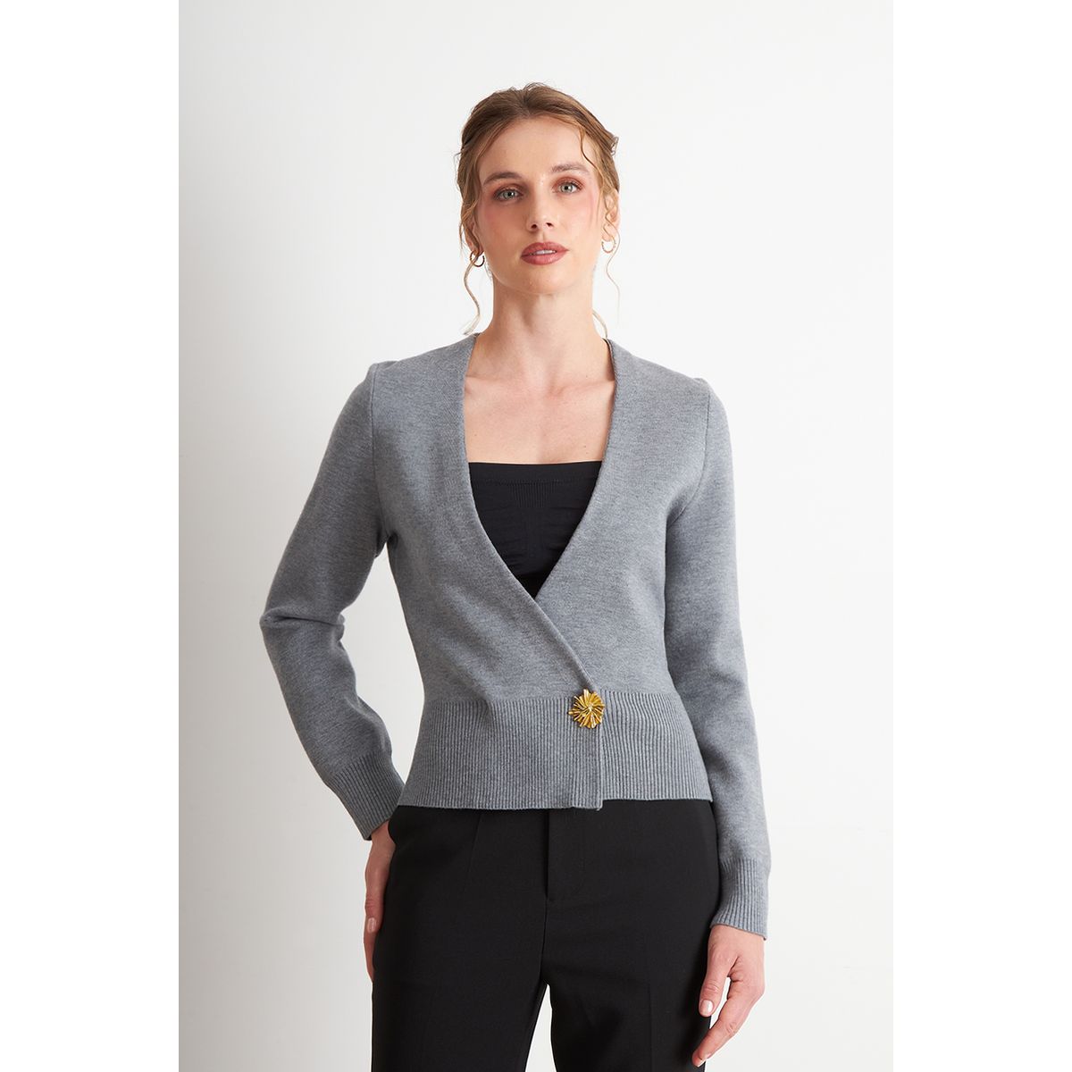 NICOPOLY - Cárdigan Cruzado con Botón Gris Nicopoly