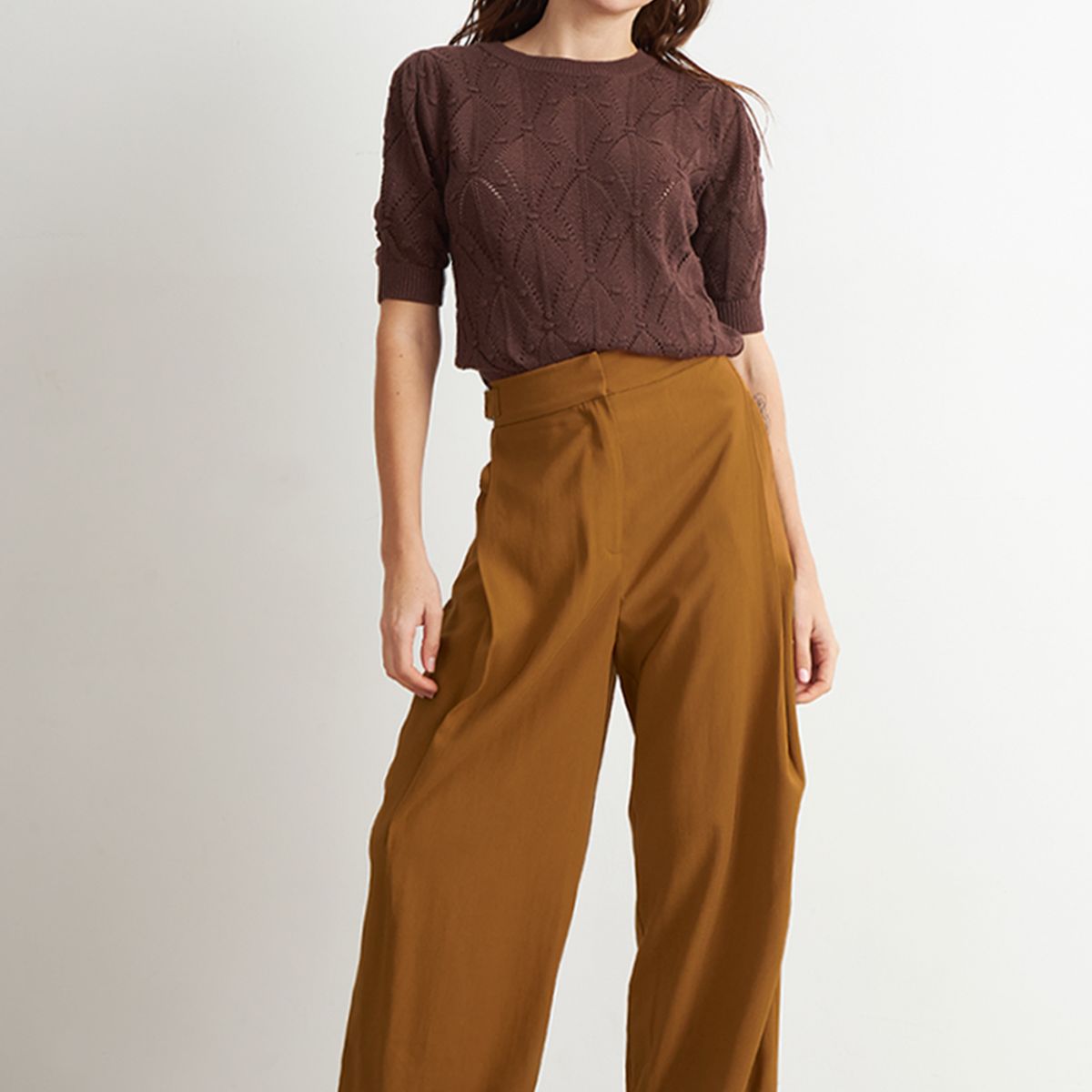 NICOPOLY - Pantalón Estilo Japonés Pierna Ancha Café Nicopoly