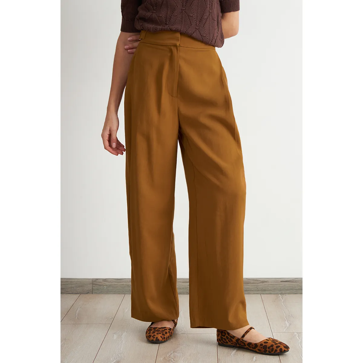 NICOPOLY - Pantalón Estilo Japonés Pierna Ancha Café Nicopoly
