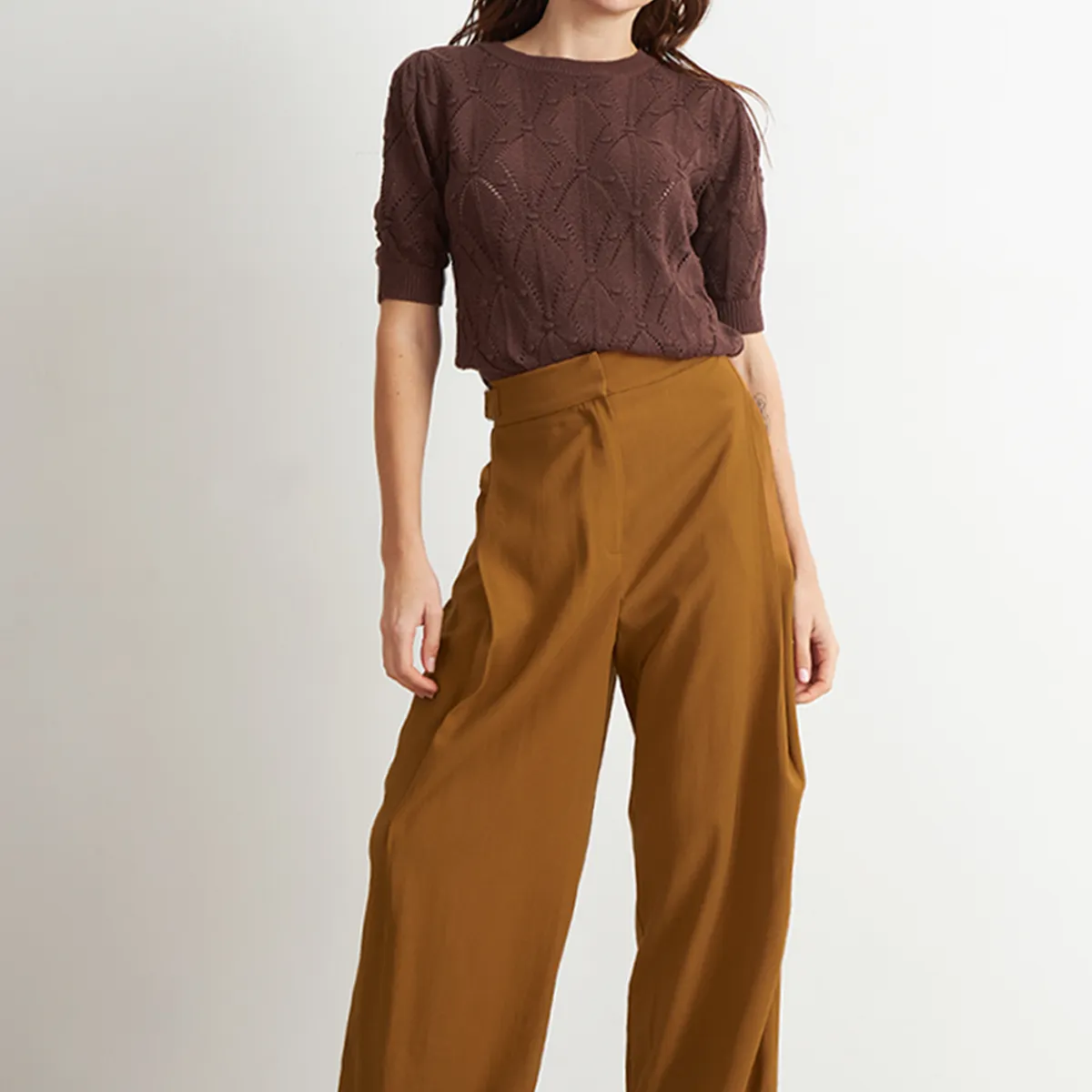 NICOPOLY - Pantalón Estilo Japonés Pierna Ancha Café Nicopoly