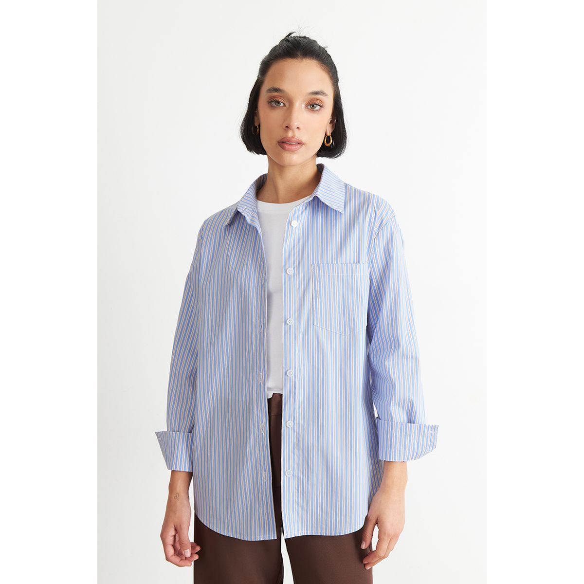 NICOPOLY - Camisa Rayas Bicolor Celeste Nicopoly