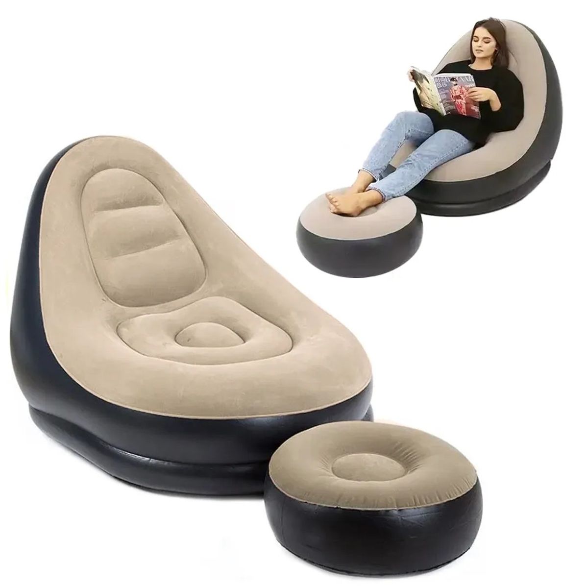 MOVI - Sofa Inflable + Puff - Tu momento de descanso más cómodo y portátil
