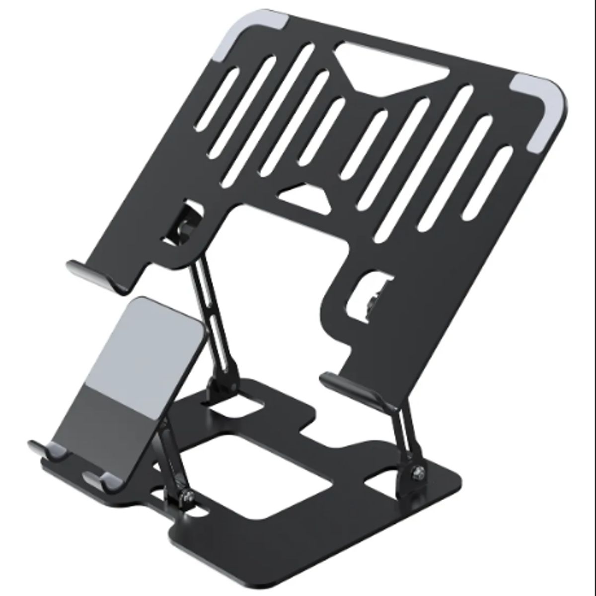 GENERICO - Soporte Para Laptop Y Teléfono Portátil Ajustable Metal 2en1 Negro