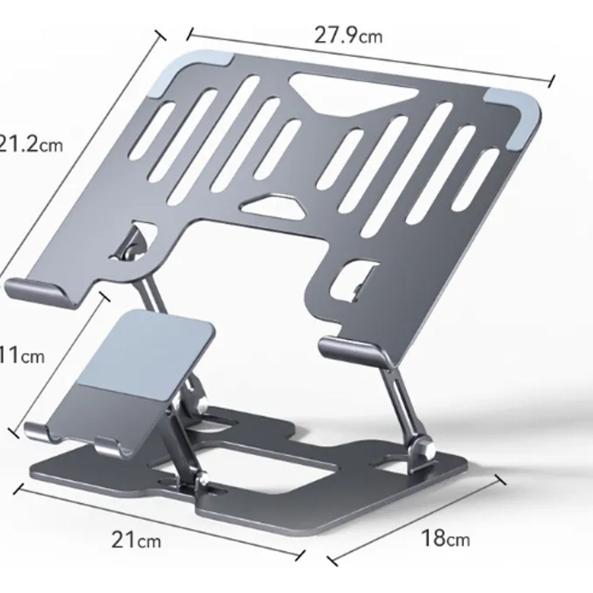 GENERICO - Soporte Para Laptop Y Teléfono Portátil Ajustable Metal 2en1 Negro