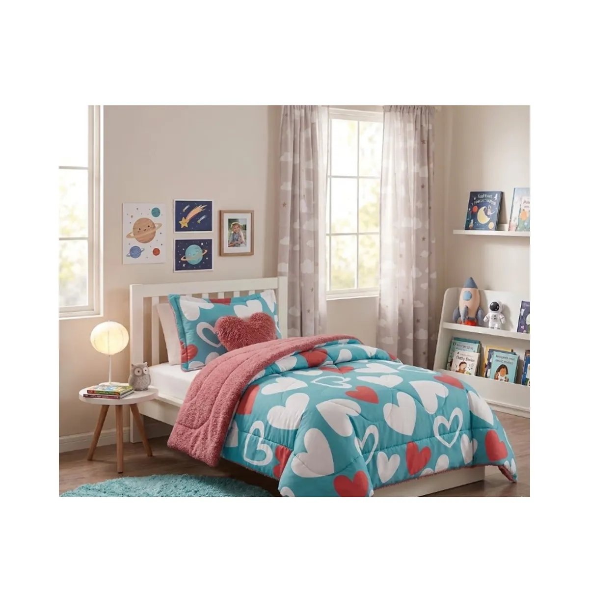 DORAL - Plumón Infantil  Doral Kids Deluxe Sherpa Corazones Celeste Corazones 1.5 plaza