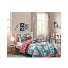 DORAL - Plumón Infantil Kids Deluxe Sherpa Corazones Celeste Corazones 1.5 plaza