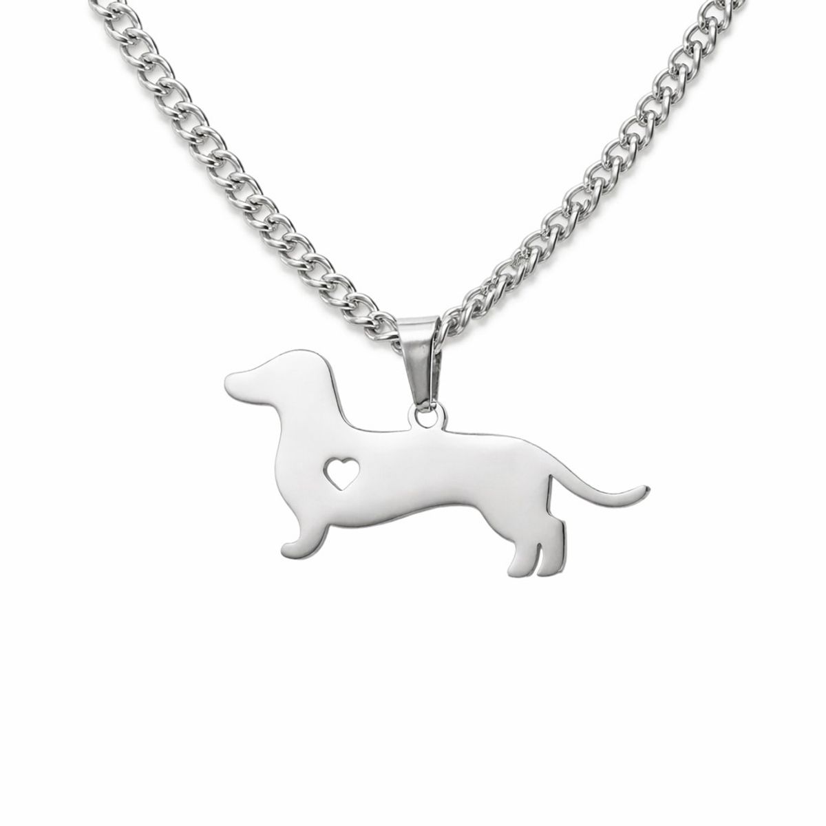 LK LUKSO - Collar Cadena Perrito Salchicha Tierno Dachshund Corazón Acero Inoxidable