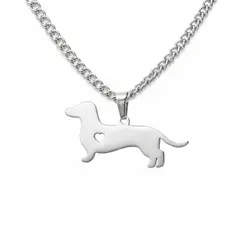LK LUKSO - Collar Cadena Perrito Salchicha Tierno Dachshund Corazón Acero Inoxidable