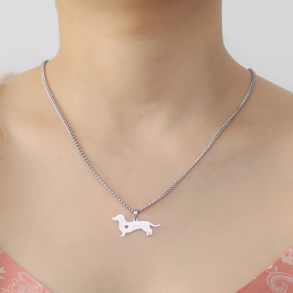 LK LUKSO - Collar Cadena Perrito Salchicha Tierno Dachshund Corazón Acero Inoxidable