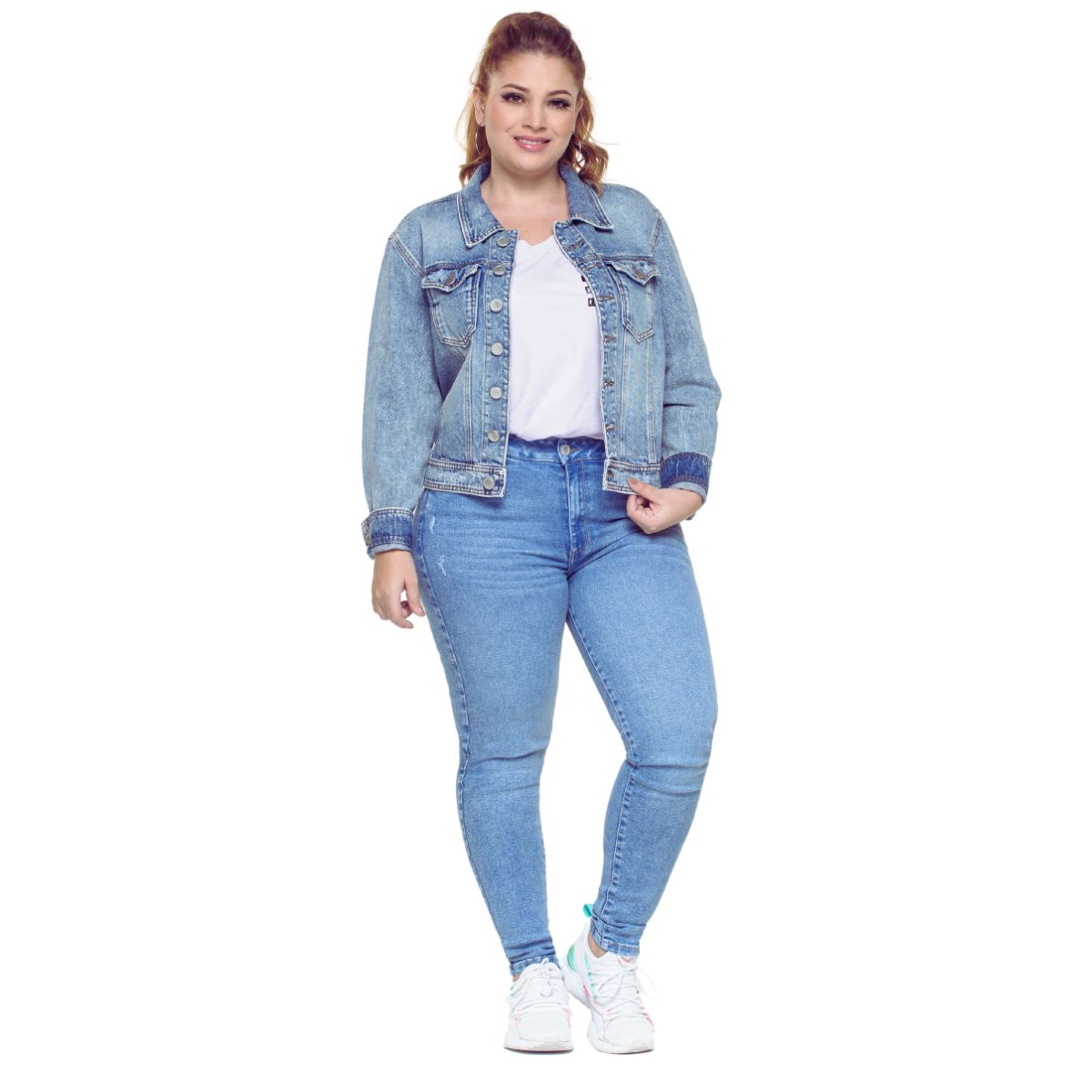 TRUCCOS JEANS - Jeans Pitillo Mujer Talla Grande Tiro Alto Azul Medio Elasticado P22097131