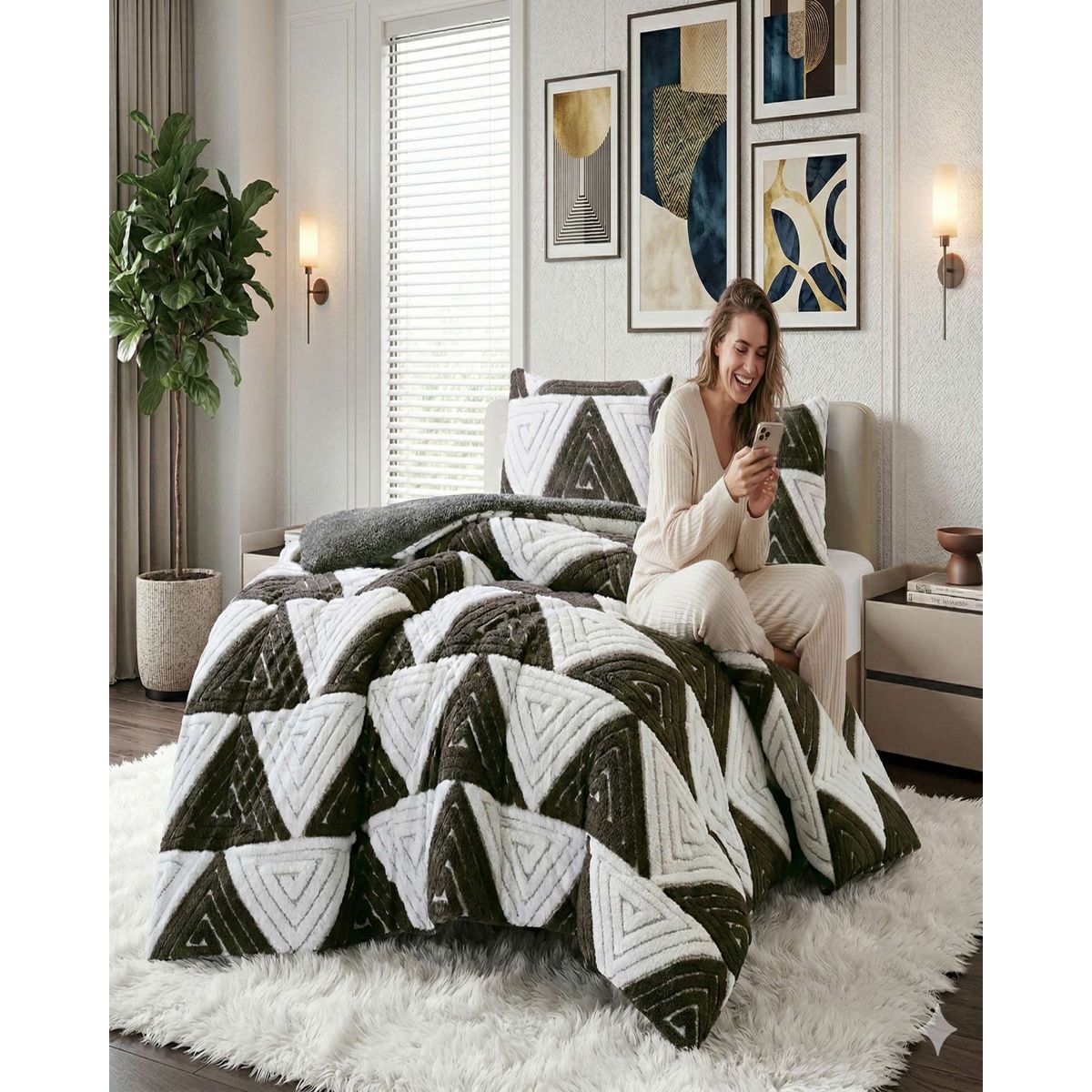 GENERICO - Set Cubrecama mas Sabana de Polar 2 plaza modelo Jacquard Cutting Premium