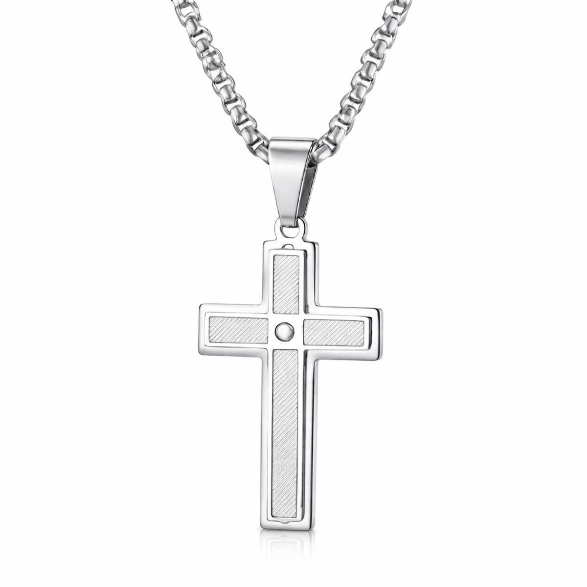 LK LUKSO - Collar Hombre Cruz Circón Elegante Acero Inoxidable 