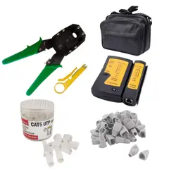 GENERICO - Kit Herramientas de Red Crimpeadora Tester Pelacables con Conectores RJ45