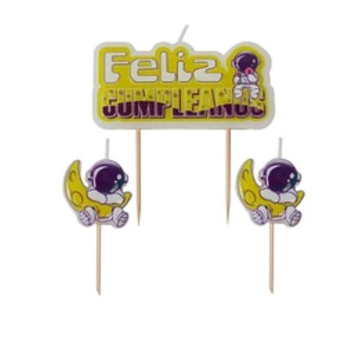 GENERICO - Velas astronauta feliz cumpleaños 3pcs