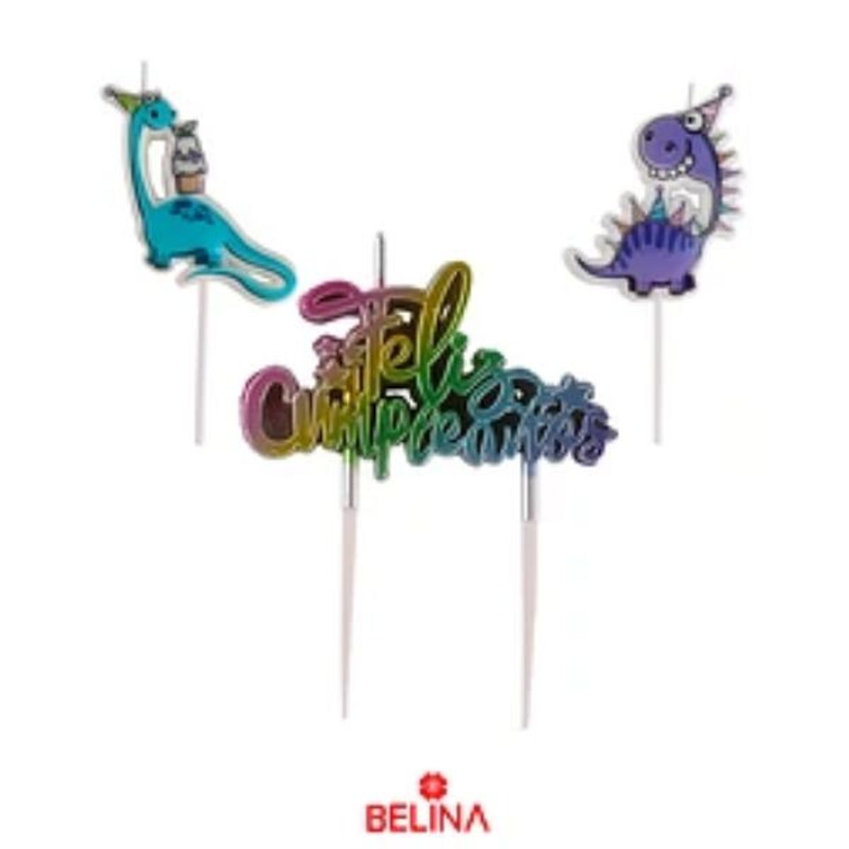 GENERICO - Vela dinosaurio feliz cumpleaños 3pcs