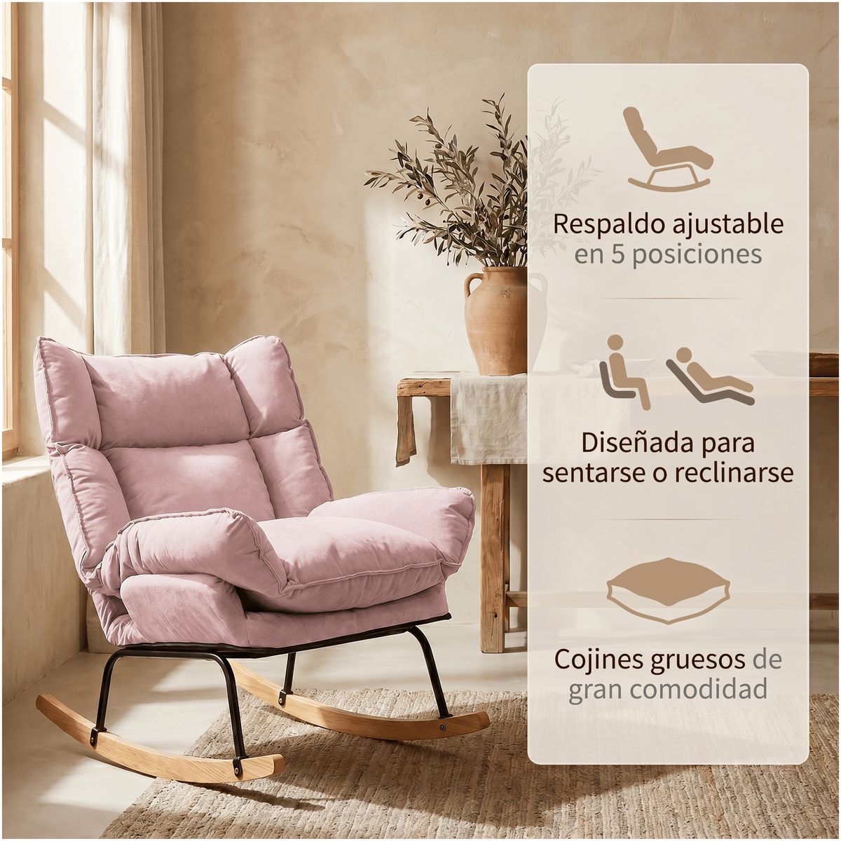 HOMER DESIGN - Sillon Mecedor Silla Mecedora Sitial Reclinable Tela Suave
