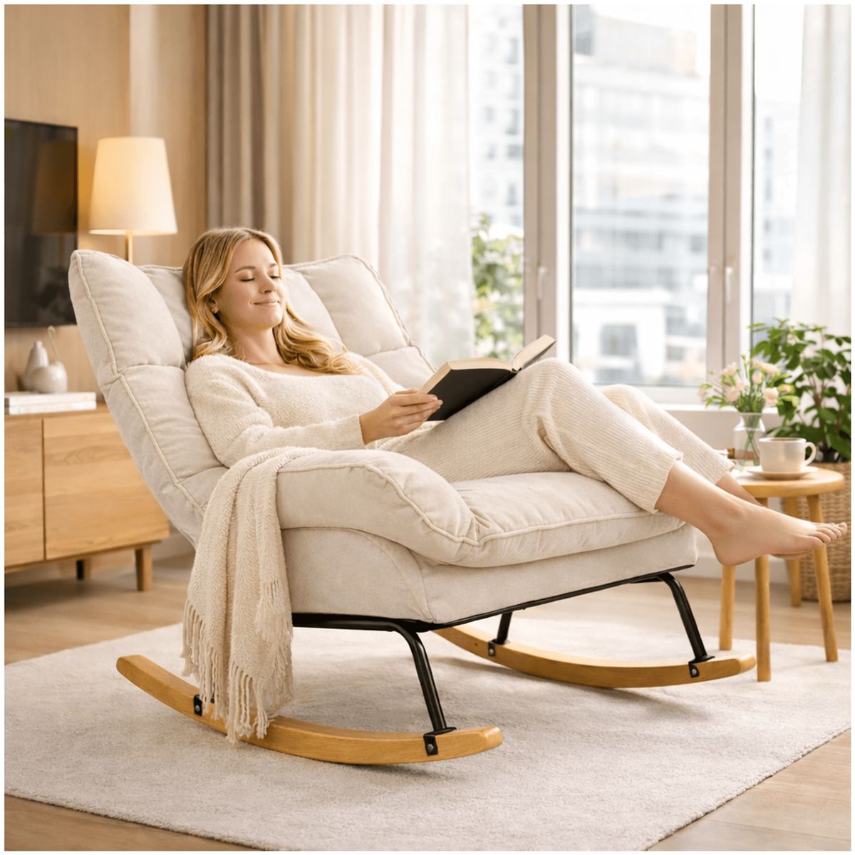 HOMER DESIGN - Sillon Mecedor Silla Mecedora Sitial Reclinable Tela Suave
