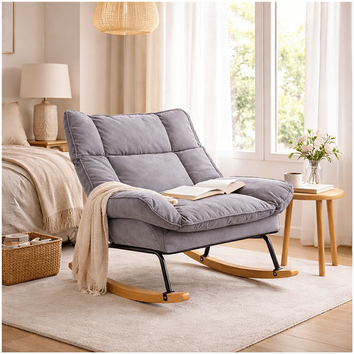 HOMER DESIGN - Sillon Mecedor Silla Mecedora Sitial Reclinable Tela Suave