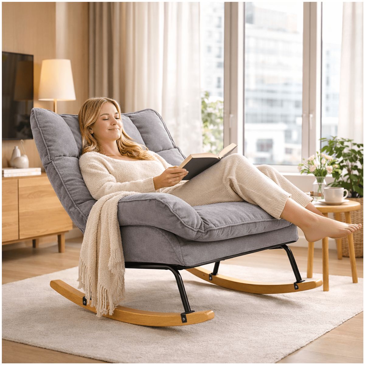 HOMER DESIGN - Sillon Mecedor Silla Mecedora Sitial Reclinable Tela Suave