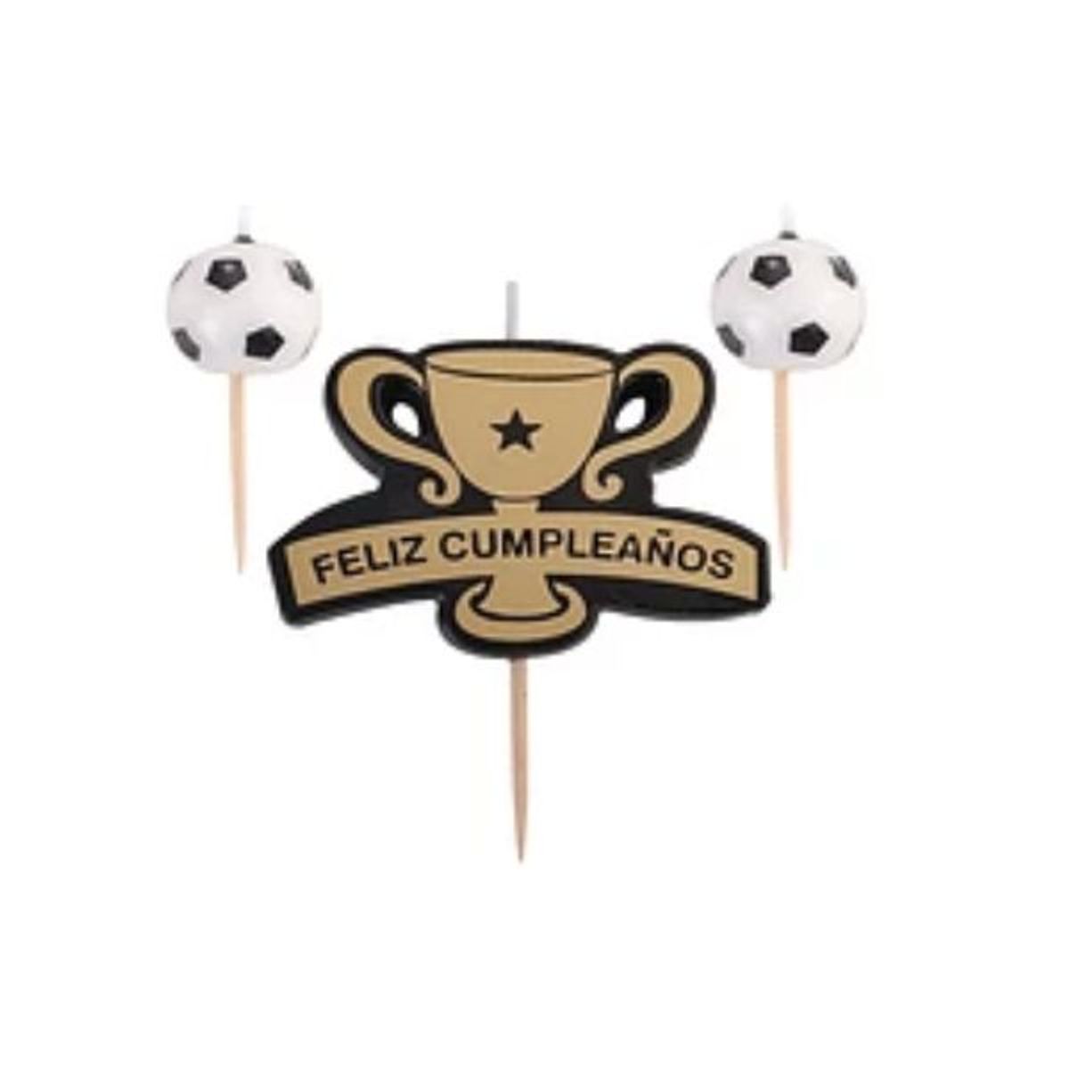 GENERICO - Set de velas de futbol feliz cumpleaños 8cm 3pcs