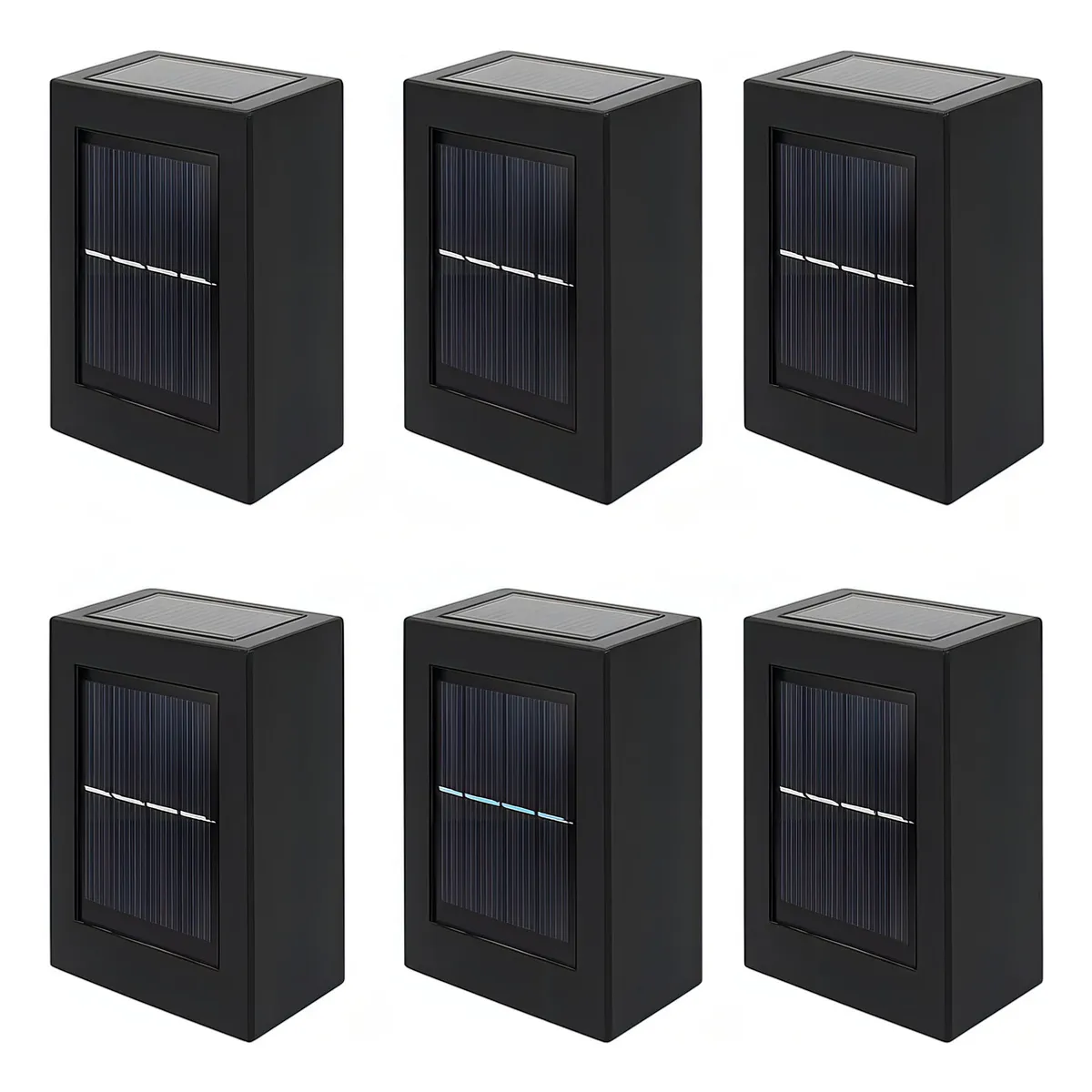 GENERICO - Pack 6 Foco Luz Aplique Solar Led Pared Exterior Luz Fria Estructura Negro