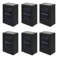 GENERICO - Pack 6 Foco Luz Aplique Solar Led Pared Exterior Luz Fria Estructura Negro