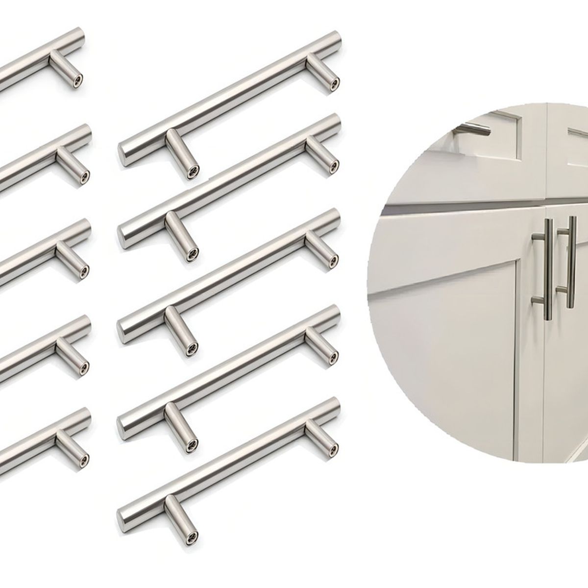 GENERICO - Pack 10 Tiradores Acero Inoxidable 20cm Cocina Muebles Agujeros 12.8cm
