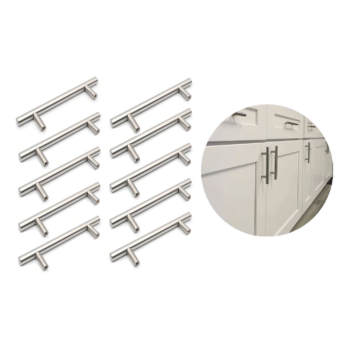 GENERICO - Pack 10 Tiradores Acero Inoxidable 20cm Cocina Muebles Agujeros 12.8cm