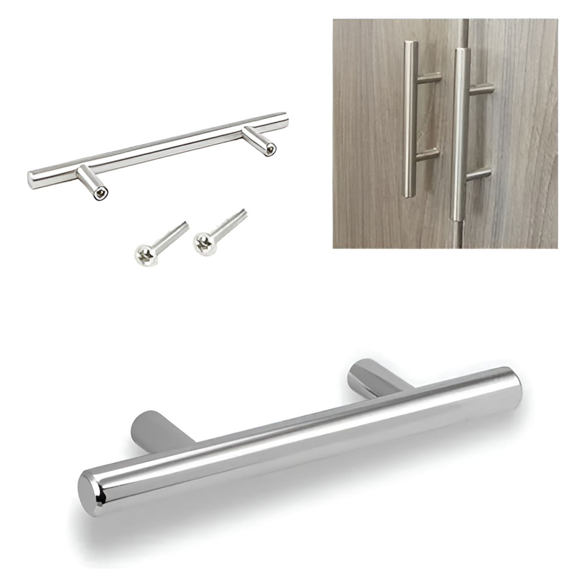 GENERICO - Pack 10 Tiradores Acero Inoxidable 20cm Cocina Muebles Agujeros 12.8cm