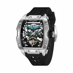 PAGANI - Reloj Automático Design Cristal De Zafiro Skeleton Plateado Correa Negro