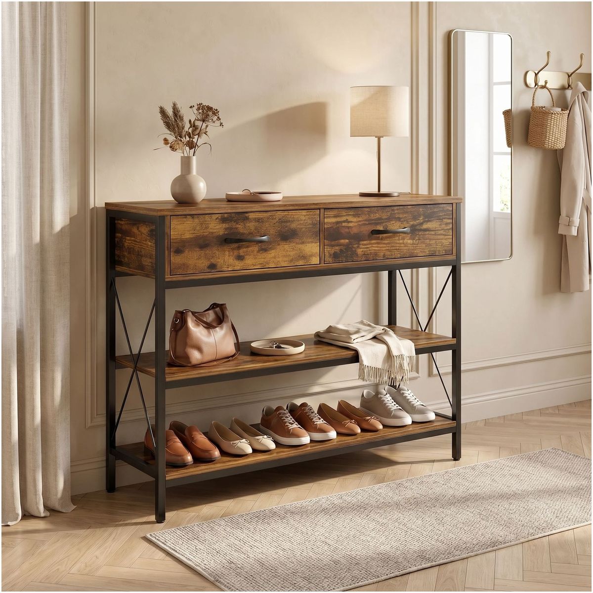 HOMER DESIGN - Mesa Lateral Arrimo 2 Cajones Multifuncional 100x30x81cm