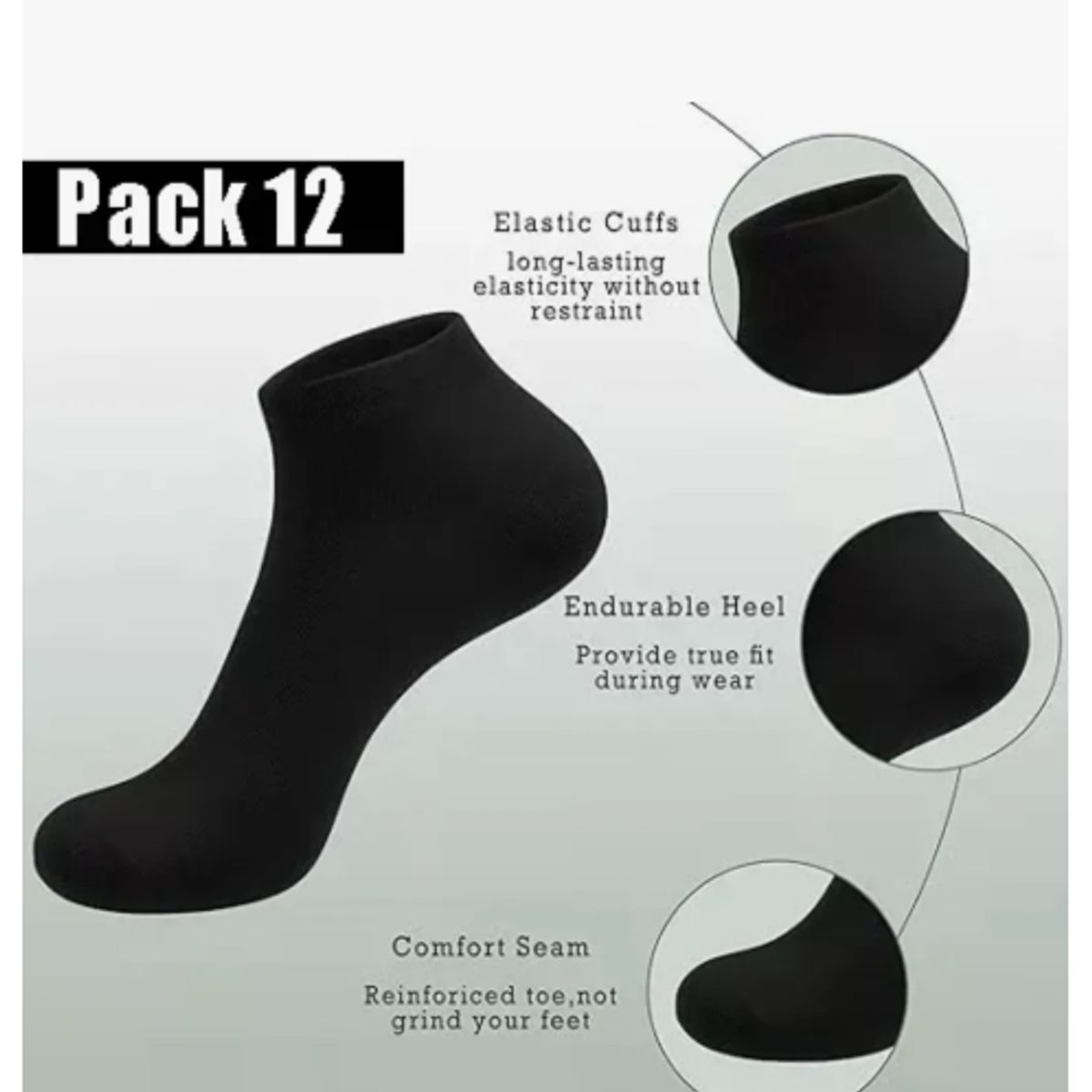 GENERICO - Pack 12 Calcetines De Hombre Cortos Y Clásicos De Uso Diario Negro Liso 39-45